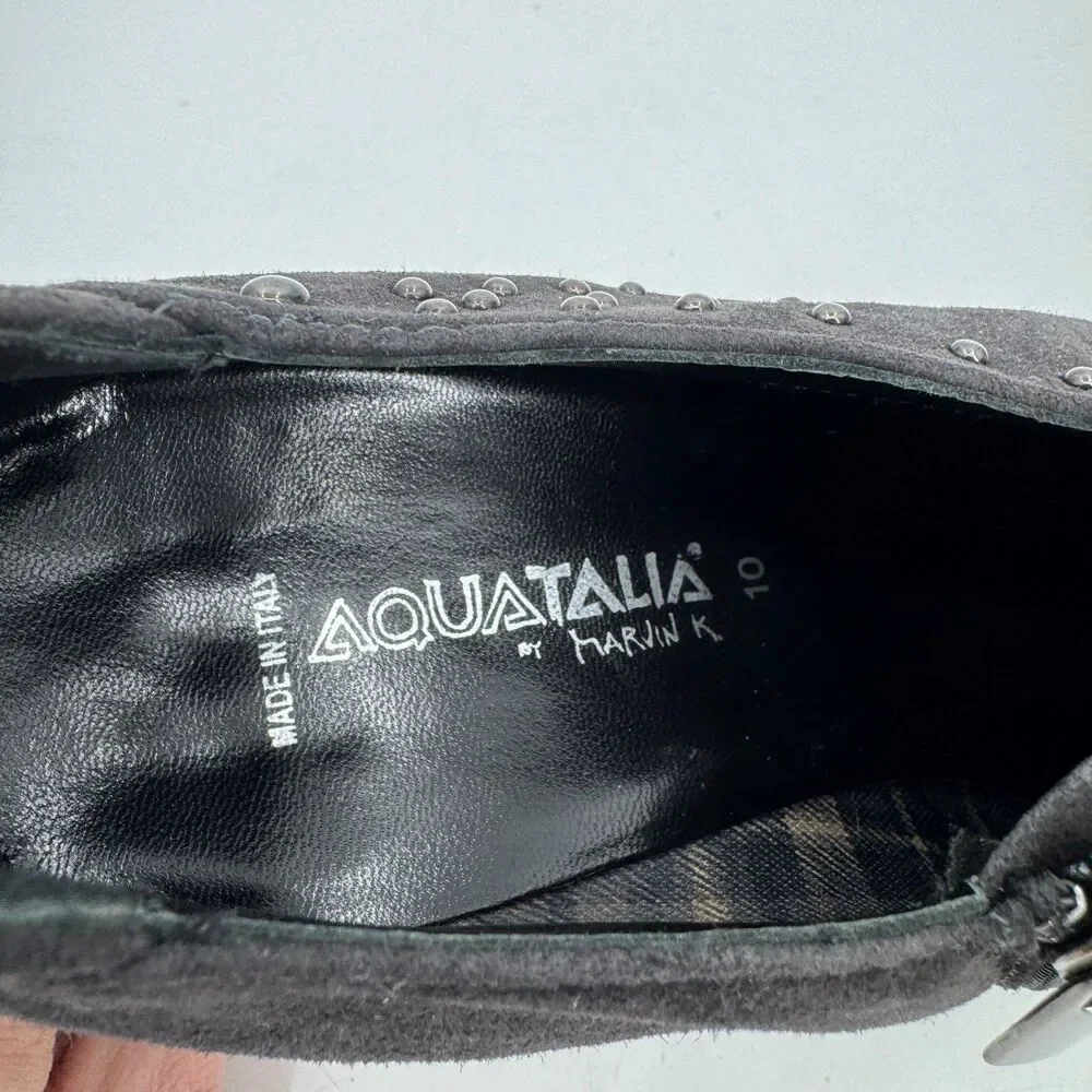 AQUATALIA Dark Gray Suede Bead Studded Heeled Booties Size 10
